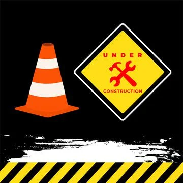 Under construction background with traffic cone, hammer and pliers. Stock Illustration