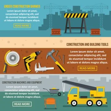 Under construction banner concept set, flat style Stock Illustration