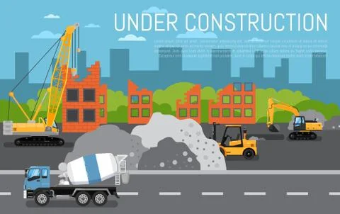 Under construction banner with machinery Stock Illustration