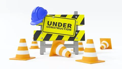 Under construction . Barrier with safety hat and traffic cone . Isolated whit Stock Illustration