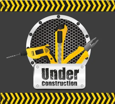 Under construction on black background with yellow stripes イラスト素材