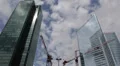 Under Construction Building Crane Blue Sky La Defense Paris Skyline Office Tower HD Footage