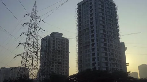 Under construction, buildings developing thane Mumbai India Maharashtra Video stock 143815981