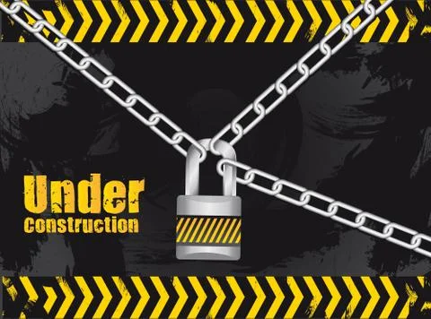 Under construction chained with a padlock on grunge background Illustration