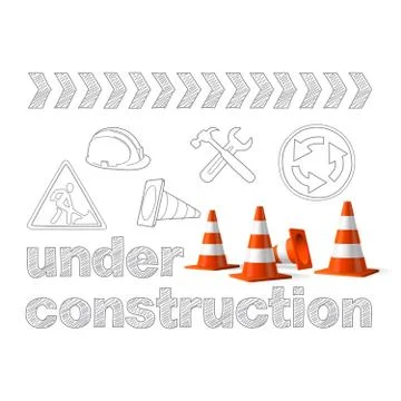 Under construction concept, sketched drawing with traffic cones Stock Illustration