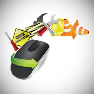 Under construction concept wireless computer mouse isolated on white backgrou 스톡 일러스트