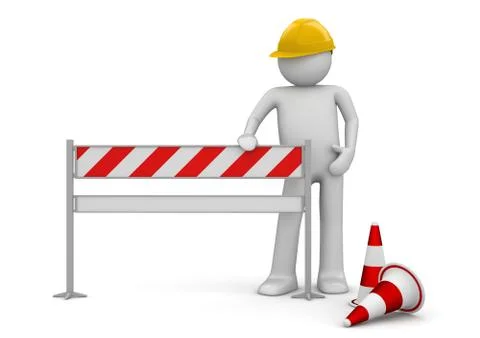 Under construction concept. worker stands by the barrier. Stock Illustration