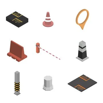 Under construction design elements, flat 3D isometric style. Stock Illustration