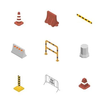 Under construction design elements, flat 3D isometric style. Stock Illustration