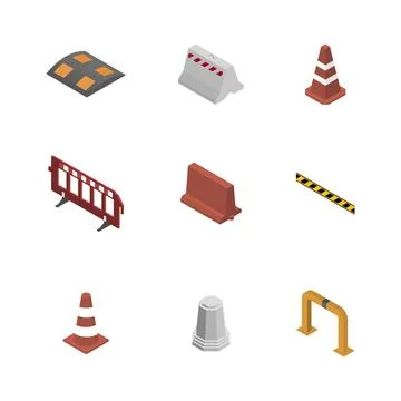 Under construction design elements, flat 3D isometric style. Stock Illustration