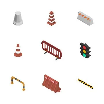 Under construction design elements, flat 3D isometric style. Stock Illustration