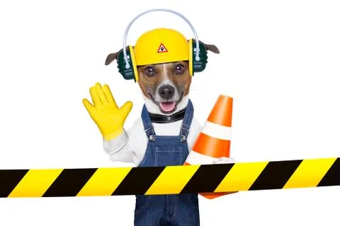 Under construction dog Foto stock