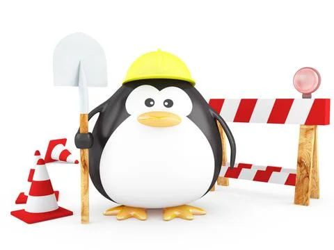 Under construction Fat Worker Penguin with tools- 3D Render Copyright: xZo... Stock Photos
