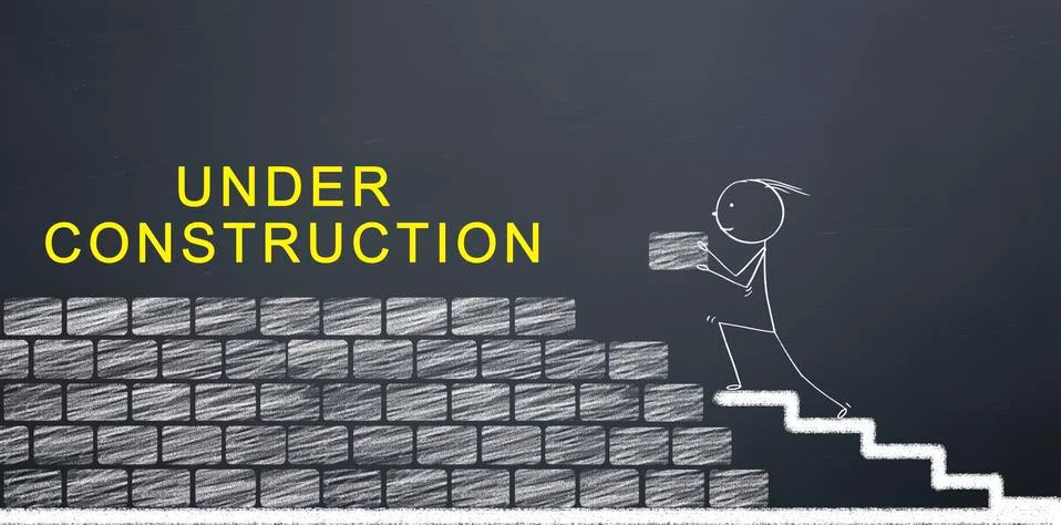 Under construction message for web pages. Technical team is building wall wit Stock Photos