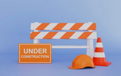 Under construction, orange striped signs and traffic cones, Road safety Stock Illustration