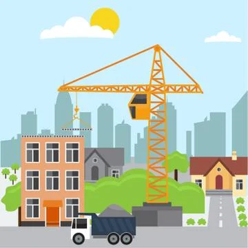 Under Construction Process concept. Site building. Flat Vector. Stock Illustration