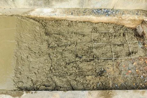 Under construction road with fresh cement Stock Photos