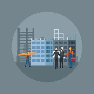 Under construction scenery with engineers and builders over gray background Stock Illustration