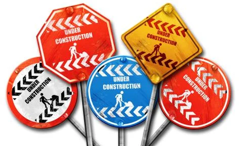 Under construction sign, 3D rendering, rough street sign collect Stock Illustration