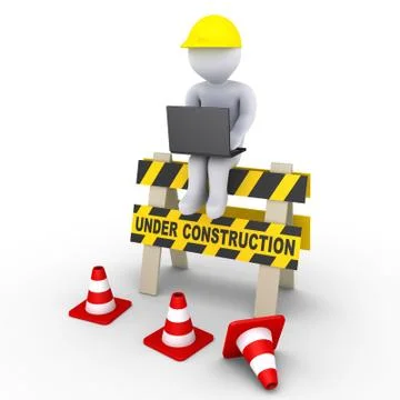 Under construction sign and a worker with laptop Stock Illustration