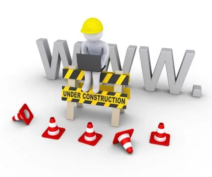 Under construction sign and worker in front of www letters Stock Illustration