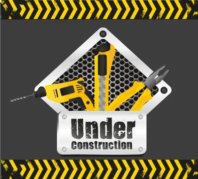 Under construction sign on black background with yellow signage イラスト素材