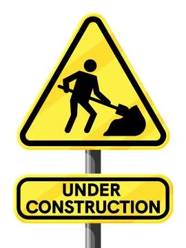 Under Construction Sign with Man Digging Ground. Illustrazione stock