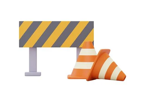 Under construction sign with traffic cone,Construction tools and equipment,Ha Stock Illustration