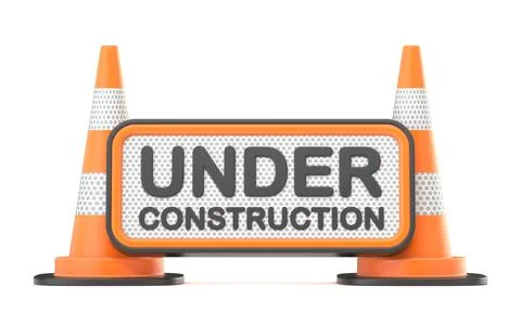 Under construction sign with traffic cones 3D 스톡 일러스트