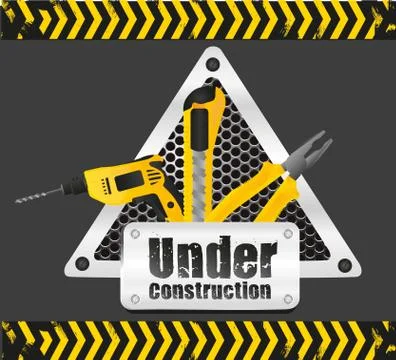 Under construction signal  on green background with yellow stripes Stock Illustration