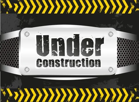 Under construction signal  on metal background with grid pattern Stock Illustration