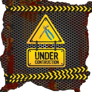 Under construction signal  on rusty metal background with grid pattern Stock Illustration