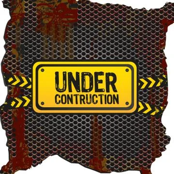 Under construction signal  on rusty metal background with grid pattern Stock Illustration