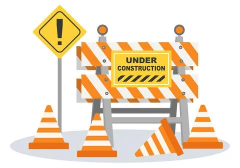 Under Construction With Symbol Worker Hold Stop or Road Sign, Tape Warning, C Stock Illustration