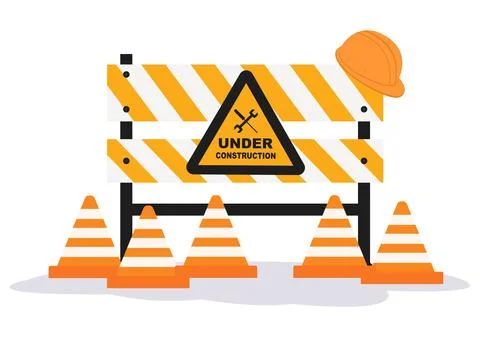 Under Construction With Symbol Worker Hold Stop or Road Sign, Tape Warning, C Stock Illustration