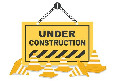 Under Construction With Symbol Worker Hold Stop or Road Sign, Tape Warning, C Stock Illustration