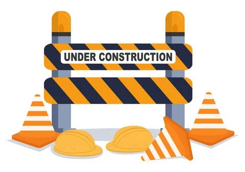 Under Construction With Symbol Worker Hold Stop or Road Sign, Tape Warning, C Stock Illustration
