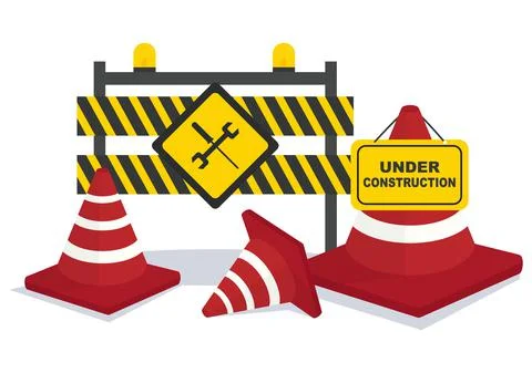 Under Construction With Symbol Worker Hold Stop or Road Sign, Tape Warning, C Stock Illustration