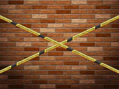 Under construction tape on bricks background Stock Illustration
