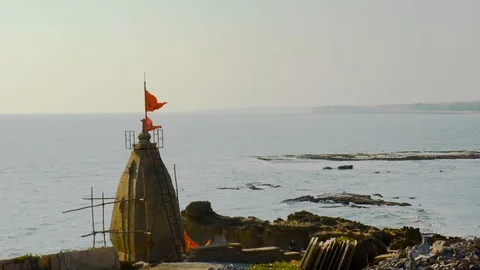 Under construction temple overlooking the beach near the INS Khukri memorial in Video stock 103163649