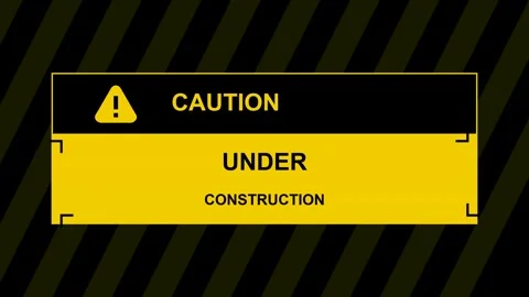 Under construction text caution sign with digital glitch and hazard stripes Stock Footage 345565672