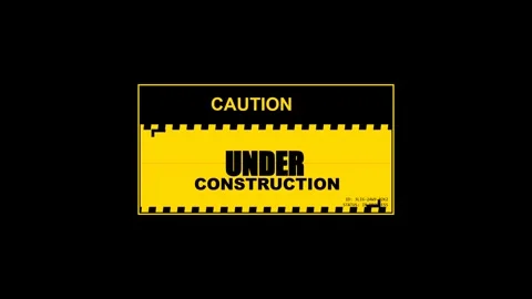 Under construction text yellow caution warning sign with glitch effect on bla Stock Footage 345565472