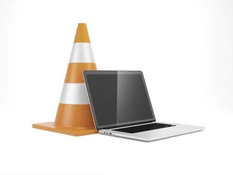 Under construction. Traffic cone and laptop Stock Illustration
