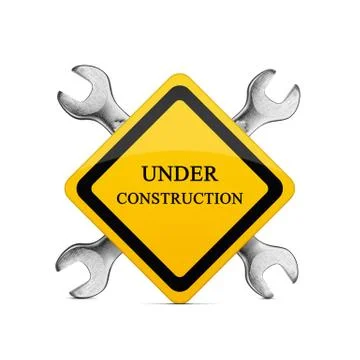 Under construction, two silver wrenches isolated on white background Stock Photos