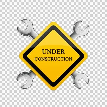 Under construction, two silver wrenches isolated on transparent background Stock Photos