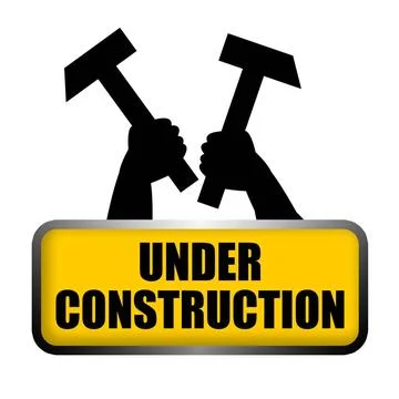 Under construction Under construction plate with raised up the arms of wor... Stock Photos