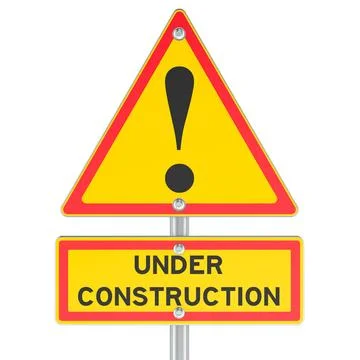 Under Construction warning road sign. 3D rendering Ilustración de archivo