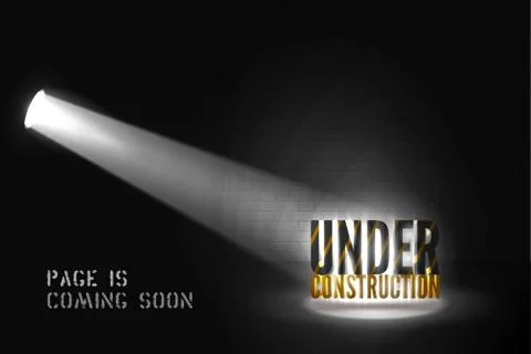 Under construction warning in searchlight on black background. Web site banner Stock Illustration