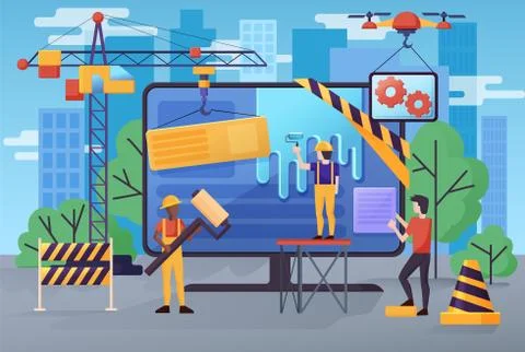 Under construction website banner vector illustration. Maintenance page or 404 Stock Illustration