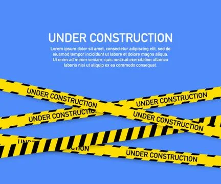 Under construction website page with black and yellow striped borders. Border Stock Illustration